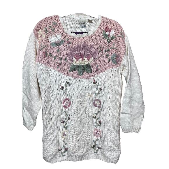 Classic Elements Sweaters - Vintage Floral Hand Knitted Sweater Classic Elements Grandma Cottagecore sz M